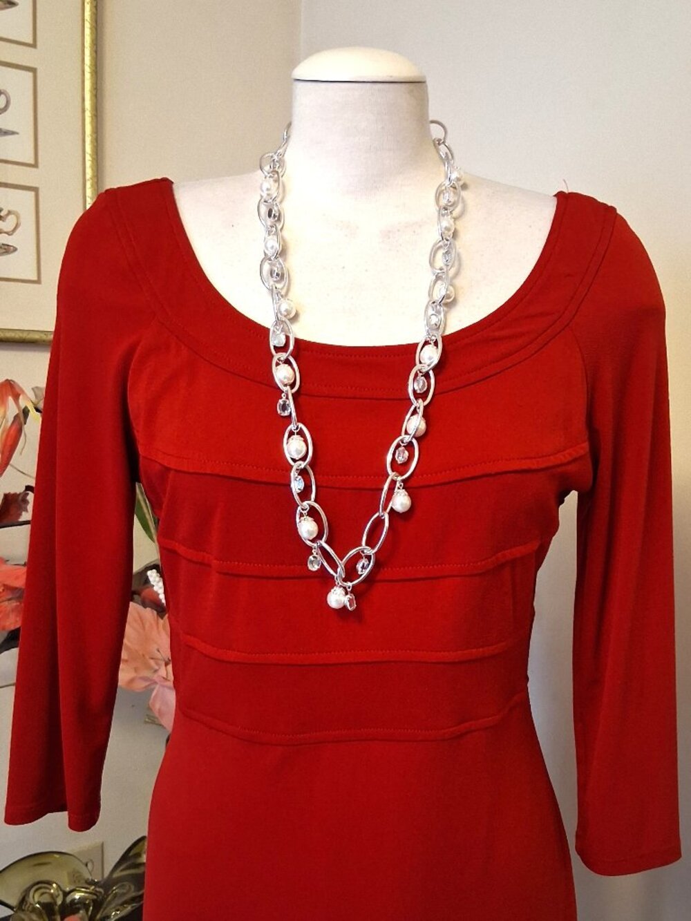 True Vintage Pearl Charms Contemporary Edge Silver Plated Statement Necklace